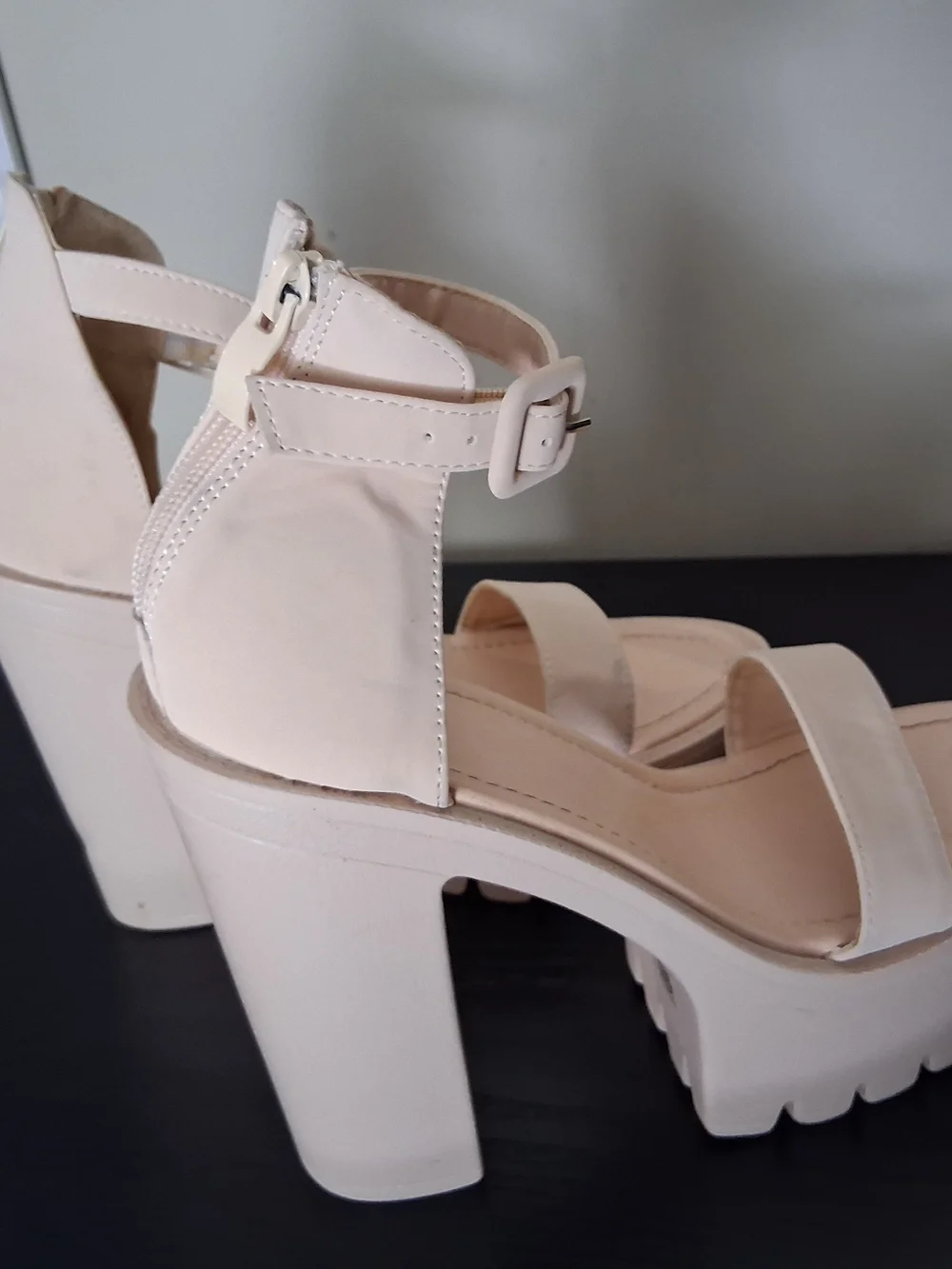 Chunky Platform Ankle-Strap Sandals in Cream